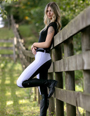 Ladies & Teen Rosette White Breeches with Black Seat