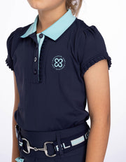 Girls Arabella Navy & Aqua Horse Riding Polo Shirt