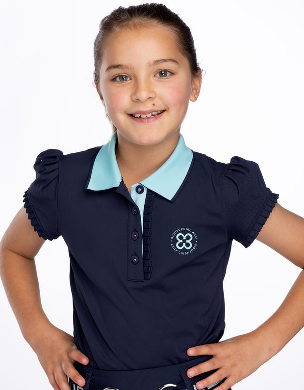 Girls Arabella Navy & Aqua Horse Riding Polo Shirt