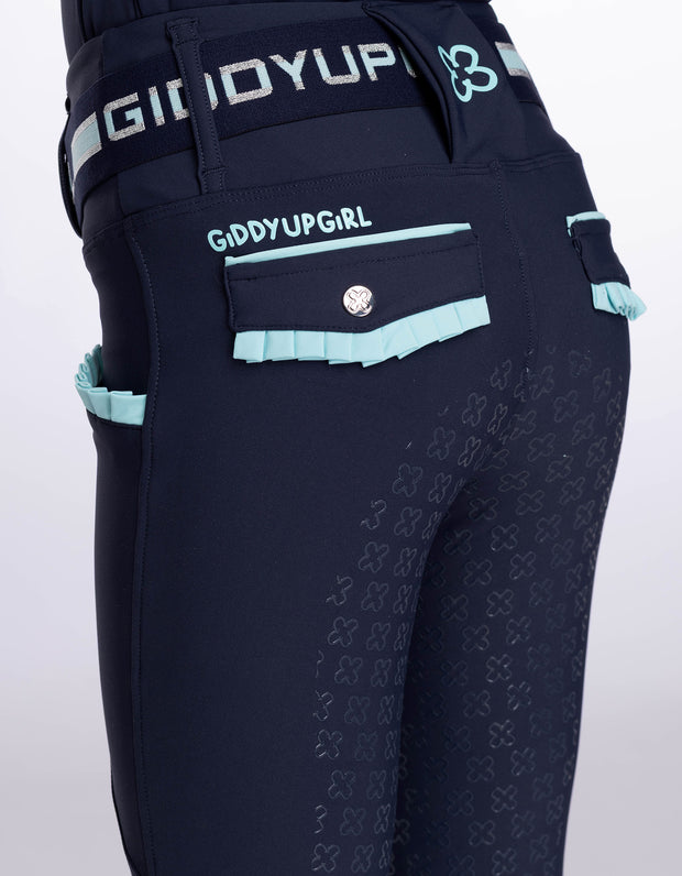 Girls Arabella Navy & Aqua Horse Riding Tights