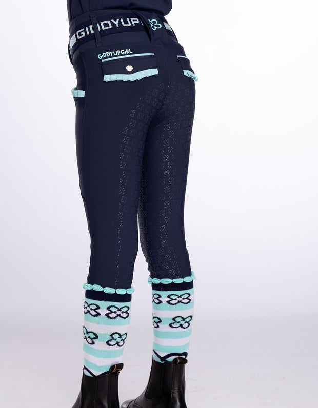 Girls Arabella Navy & Aqua Horse Riding Tights