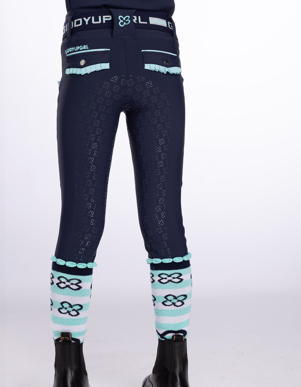 Girls Arabella Navy & Aqua Horse Riding Tights