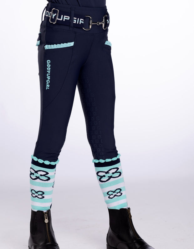 Girls Arabella Navy & Aqua Horse Riding Tights