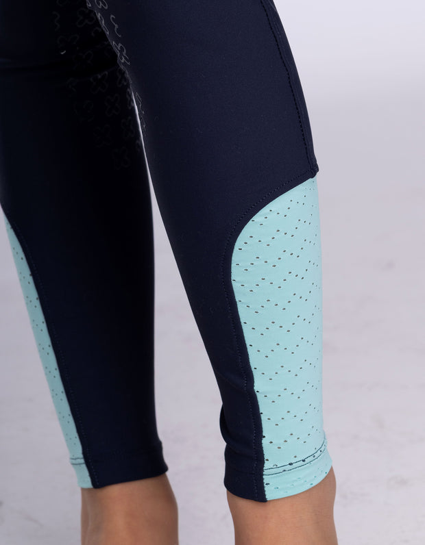 Girls Arabella Navy & Aqua Horse Riding Tights