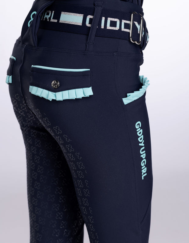 Girls Arabella Navy & Aqua Horse Riding Tights