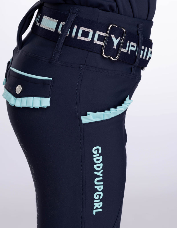 Girls Arabella Navy & Aqua Horse Riding Tights