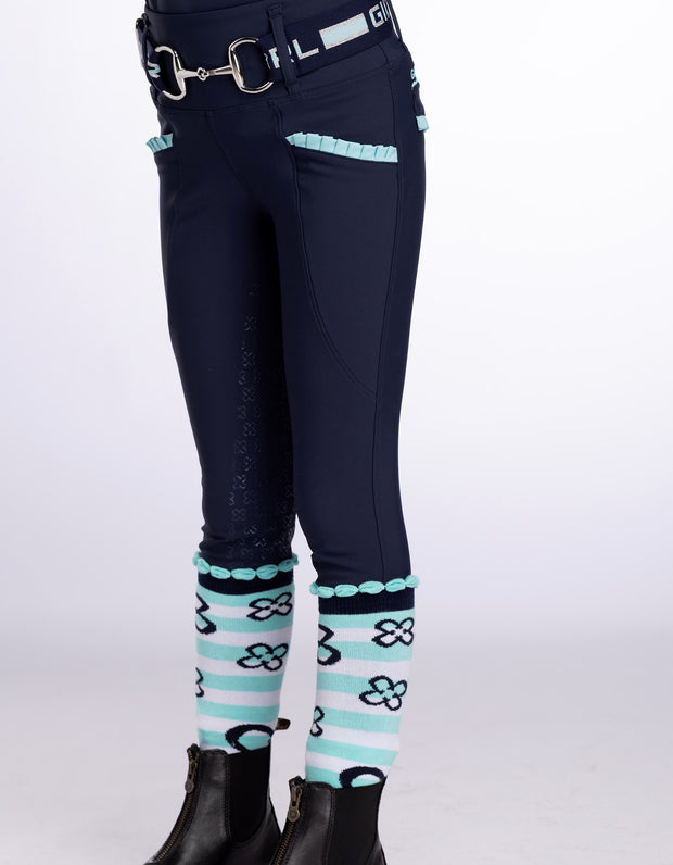 Girls Arabella Navy & Aqua Horse Riding Tights