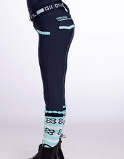 Girls Arabella Navy & Aqua Horse Riding Tights