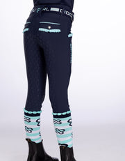 Girls Arabella Navy & Aqua Horse Riding Tights