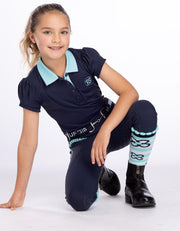 Girls Arabella Navy & Aqua Horse Riding Polo Shirt