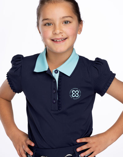 Girls Arabella Navy & Aqua Horse Riding Polo Shirt
