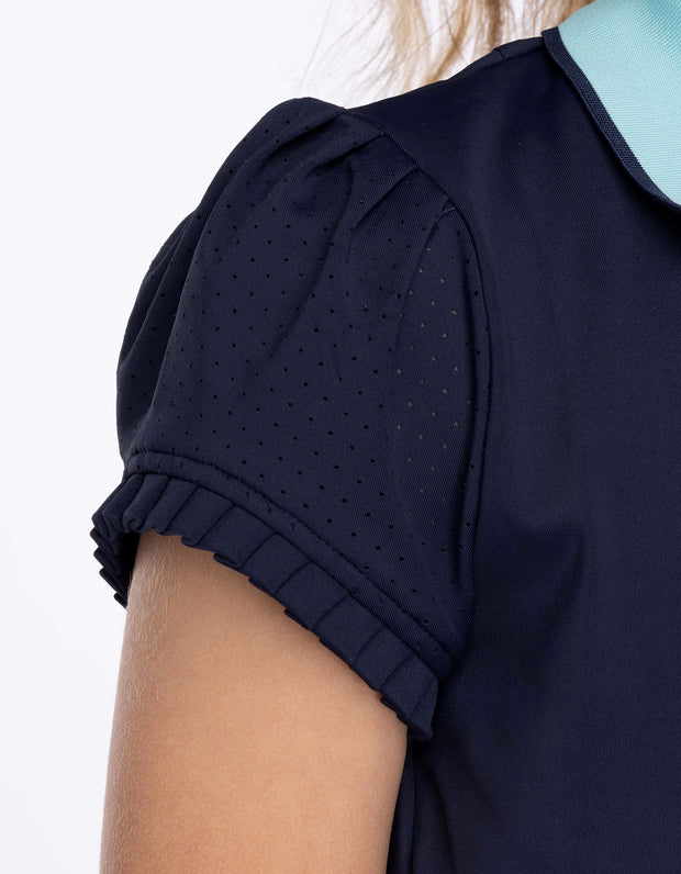 Girls Arabella Navy & Aqua Horse Riding Polo Shirt