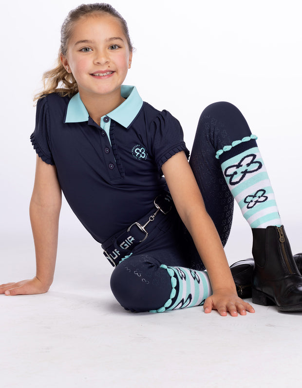 Girls Arabella Navy & Aqua Horse Riding Tights