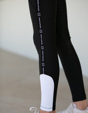 Girls Crystal Black & White Horse Riding Tights