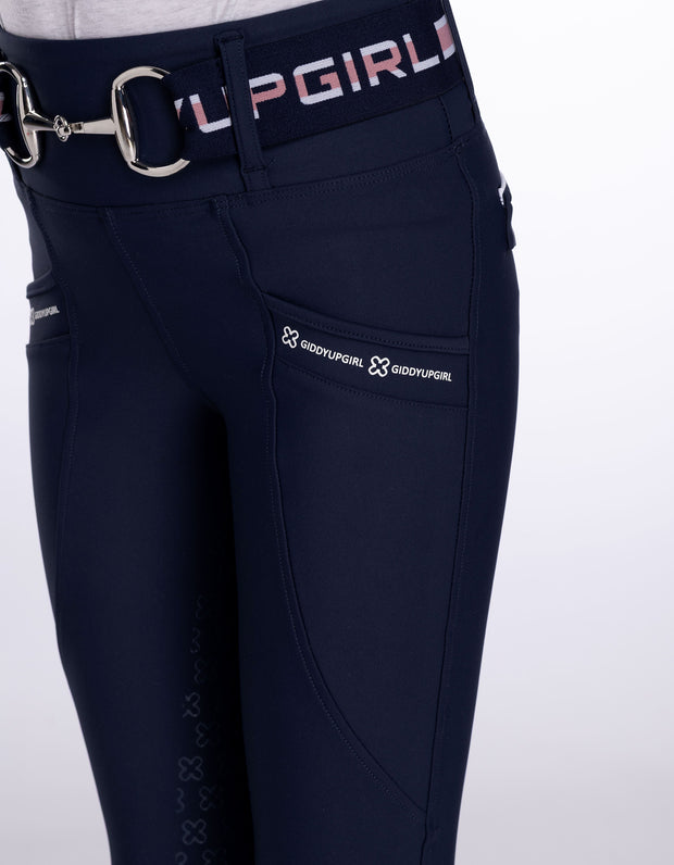 Girls Evelyn Navy Horse Riding Tights