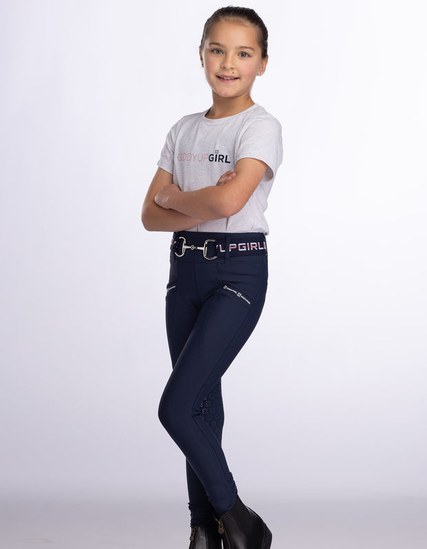 Girls Evelyn Navy Horse Riding Tights