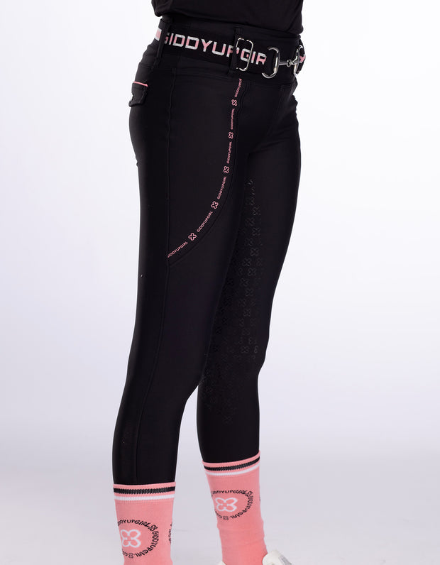 Girls Remi Black Horse Riding Tights