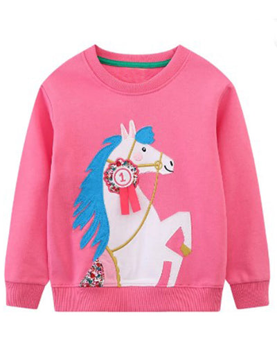 Pink Appliqued Childs Horse Sweater