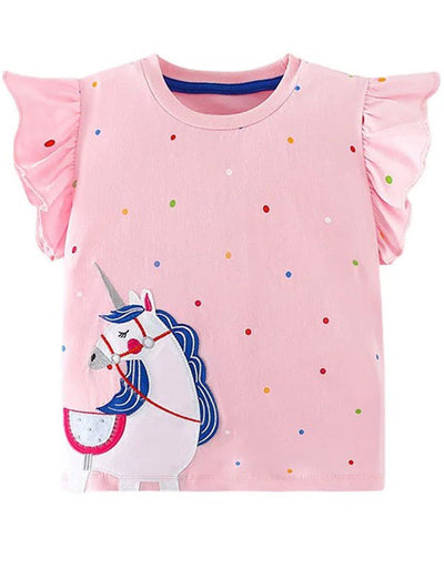 Childs Trixy Unicorn Ruffle Sleeve tee