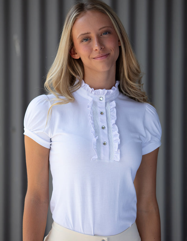 Elsa White Ladies Ruffle Show Shirt