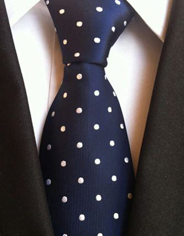 Zipper Neck Tie - Navy Blue w/ Small White Spots
