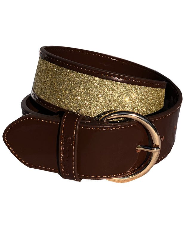 Dark Chocolate Brown and Gold Equestrian Glitter Belt