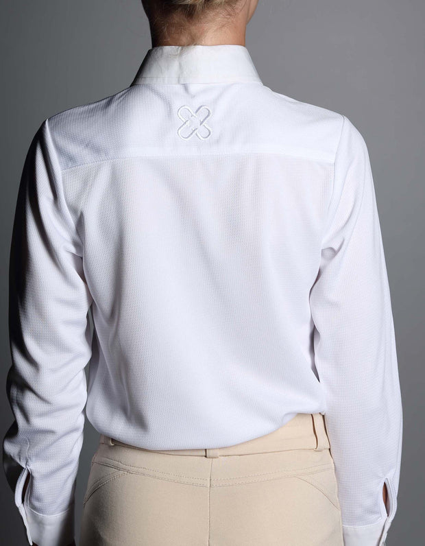 Girls Blue Ribbon White Collared Show Shirt - giddyupgirl horse riding gear & equestrian clothing