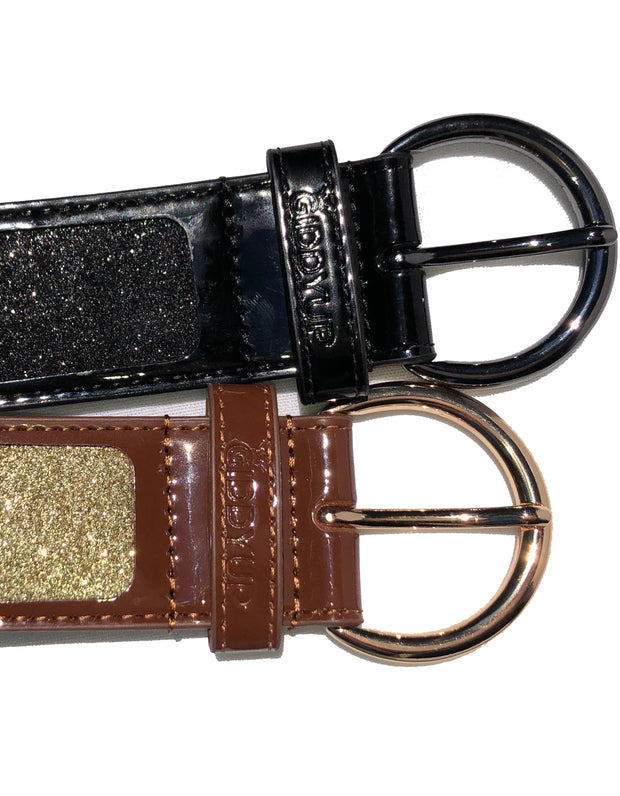 Ladies Light Chocolate Brown and Gold Glitter Belt